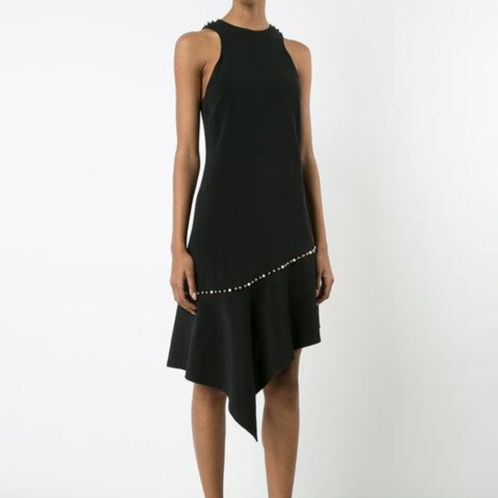 NWT Jonathan Simkhai - Black Pearl Studded Asymmetrical Cocktail Dress - Size 8